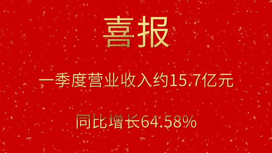 公司一季度实现营业收入约15.7亿元，同比增长64.58%